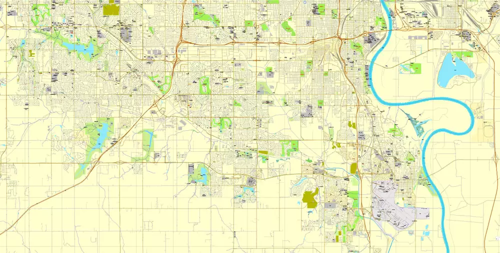 Printable Map Omaha, Nebraska, US, exact vector street City Plan map V3.09, full editable, Adobe Illustrator, full vector, scalable, editable text format street names, 11 mb ZIP