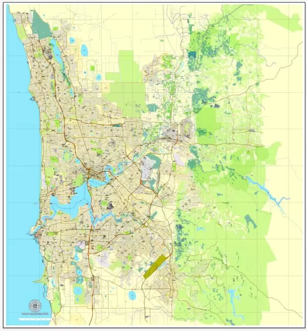 Printable Map Perth, Australia, exact vector street City Plan map V.3.09, full editable, Adobe Illustrator, full vector, scalable, editable, text format street names, 19 mb ZIP