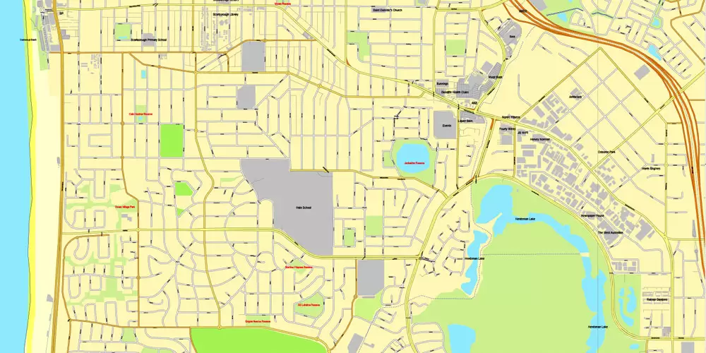 Printable Map Perth, Australia, exact vector street City Plan map V.3.09, full editable, Adobe Illustrator, full vector, scalable, editable, text format street names, 19 mb ZIP