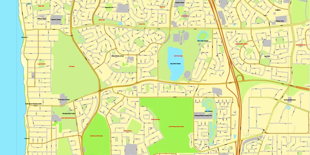 Printable Map Perth, Australia, exact vector street City Plan map V.3.09, full editable, Adobe Illustrator, full vector, scalable, editable, text format street names, 19 mb ZIP