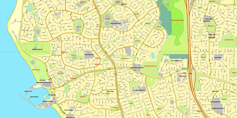 Printable Map Perth, Australia, exact vector street City Plan map V.3.09, full editable, Adobe Illustrator, full vector, scalable, editable, text format street names, 19 mb ZIP