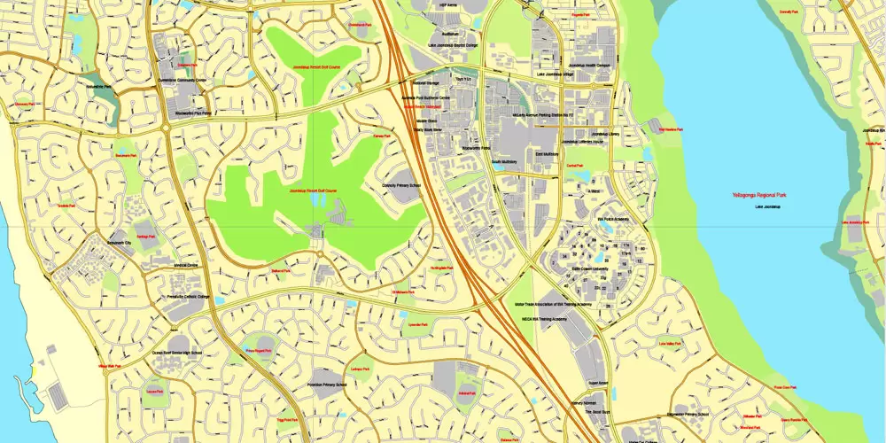 Printable Map Perth, Australia, exact vector street City Plan map V.3.09, full editable, Adobe Illustrator, full vector, scalable, editable, text format street names, 19 mb ZIP