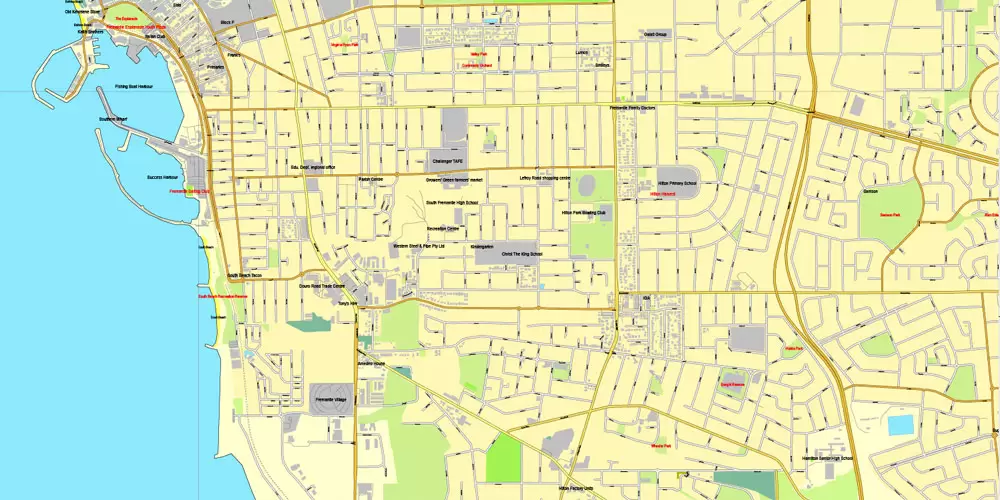 Printable Map Perth, Australia, exact vector street City Plan map V.3.09, full editable, Adobe Illustrator, full vector, scalable, editable, text format street names, 19 mb ZIP