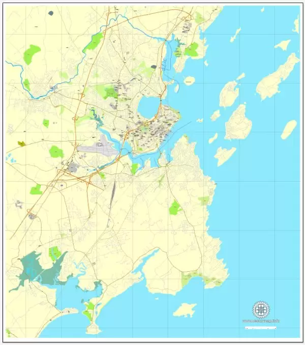 Printable Map Portland, Maine, US, exact vector street City Plan map V3.09, full editable, Adobe Illustrator, full vector, scalable, editable text format street names, 4 mb ZIP