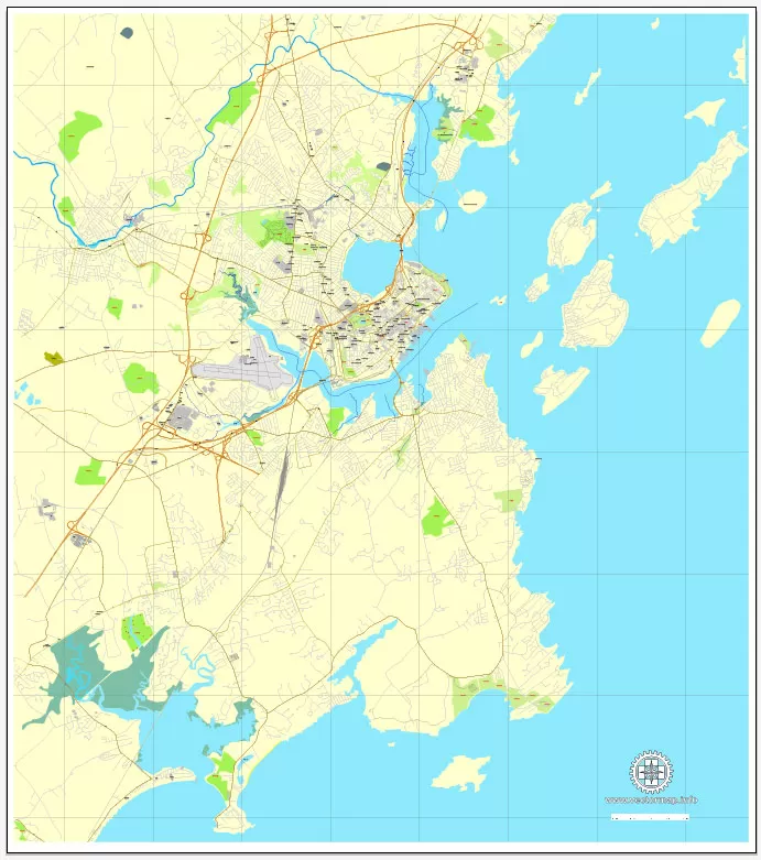 Printable Map Portland, Maine, US, exact vector street City Plan map V3.09, full editable, Adobe Illustrator, full vector, scalable, editable text format street names, 4 mb ZIP