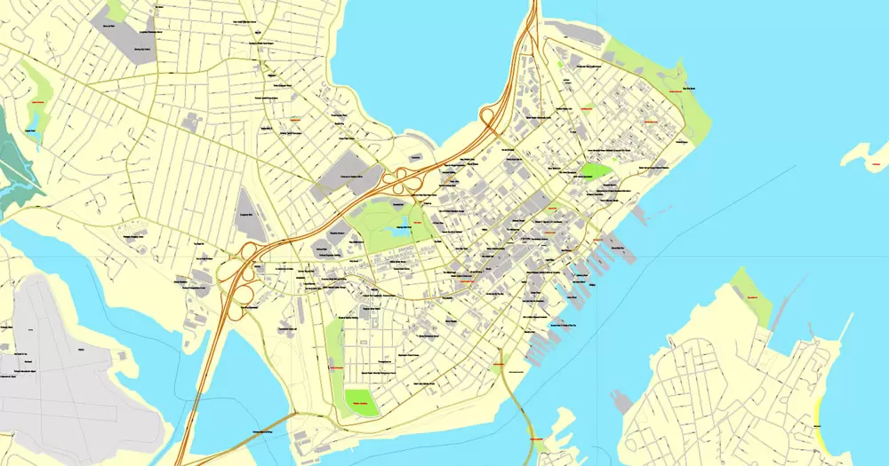 Printable Map Portland, Maine, US, exact vector street City Plan map V3.09, full editable, Adobe Illustrator, full vector, scalable, editable text format street names, 4 mb ZIP