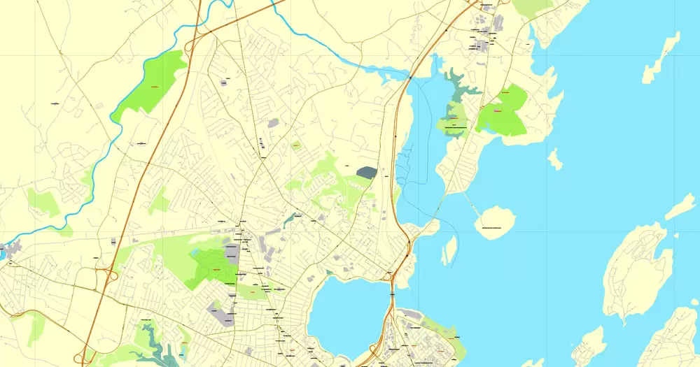 Printable Map Portland, Maine, US, exact vector street City Plan map V3.09, full editable, Adobe Illustrator, full vector, scalable, editable text format street names, 4 mb ZIP