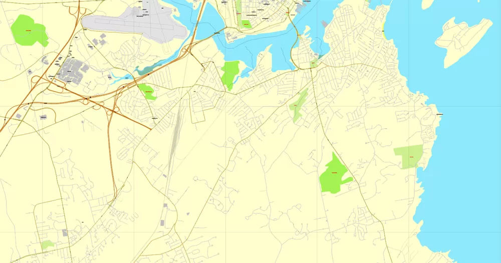 Printable Map Portland, Maine, US, exact vector street City Plan map V3.09, full editable, Adobe Illustrator, full vector, scalable, editable text format street names, 4 mb ZIP