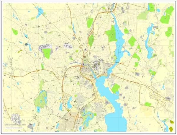 Printable Map Providence, Rhode Island, US, exact vector street City Plan map V3.09, full editable, Adobe Illustrator, full vector, scalable, editable text format street names, 6 mb ZIP