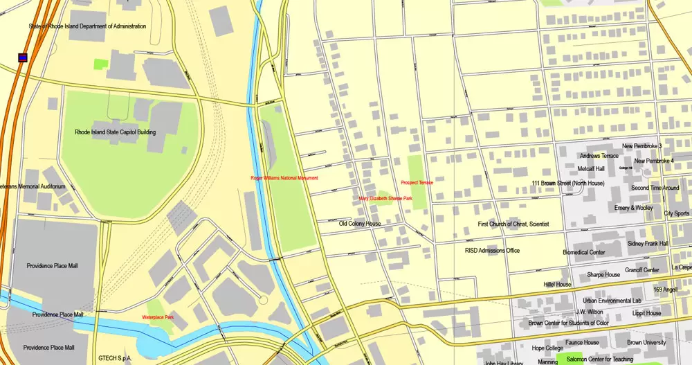 Printable Map Providence, Rhode Island, US, exact vector street City Plan map V3.09, full editable, Adobe Illustrator, full vector, scalable, editable text format street names, 6 mb ZIP