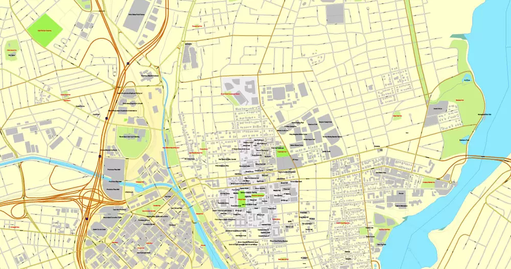 Printable Map Providence, Rhode Island, US, exact vector street City Plan map V3.09, full editable, Adobe Illustrator, full vector, scalable, editable text format street names, 6 mb ZIP