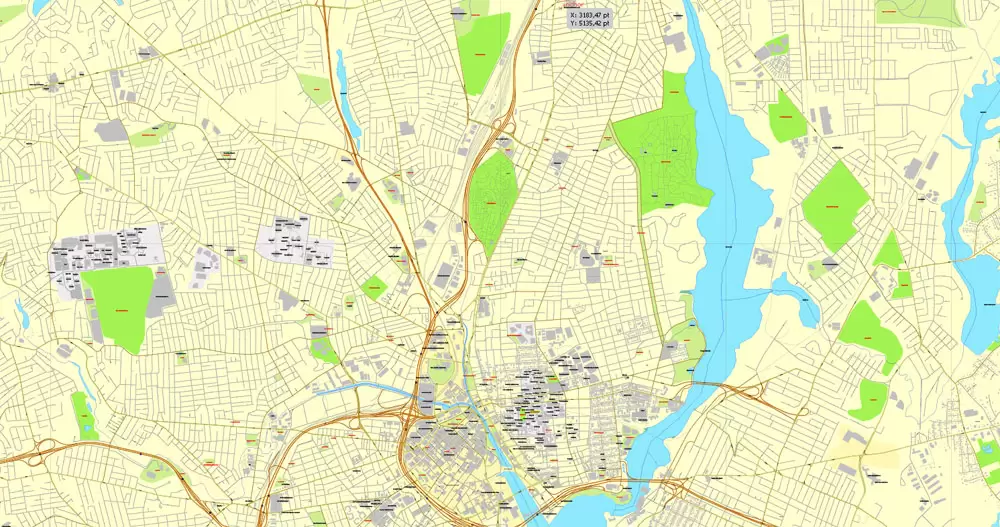 Printable Map Providence, Rhode Island, US, exact vector street City Plan map V3.09, full editable, Adobe Illustrator, full vector, scalable, editable text format street names, 6 mb ZIP