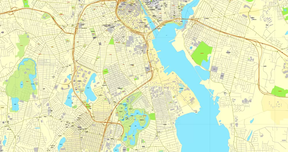 Printable Map Providence, Rhode Island, US, exact vector street City Plan map V3.09, full editable, Adobe Illustrator, full vector, scalable, editable text format street names, 6 mb ZIP