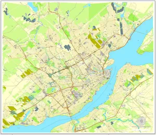 Printable Map Quebec City, Canada, Printable City Plan V.3.09 Adobe Illustrator, full vector, Map V3.09, scalable, editable, separated text layer street names, 8 mb ZIP