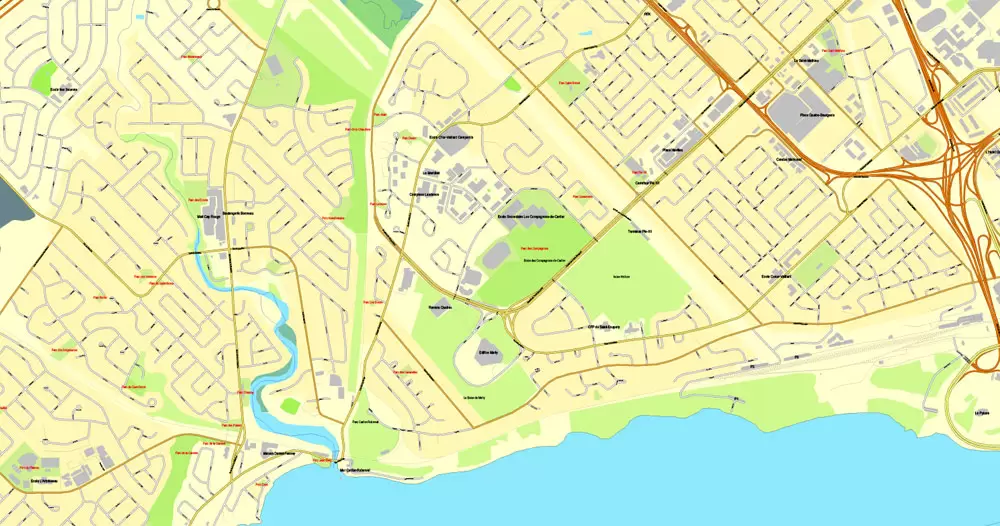 Printable Map Quebec City, Canada, Printable City Plan V.3.09 Adobe Illustrator, full vector, Map V3.09, scalable, editable, separated text layer street names, 8 mb ZIP