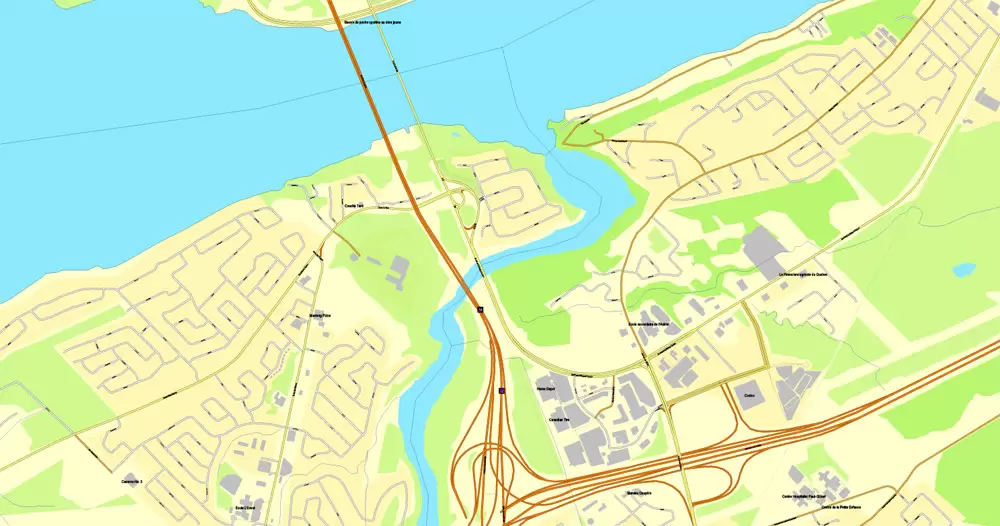 Printable Map Quebec City, Canada, Printable City Plan V.3.09 Adobe Illustrator, full vector, Map V3.09, scalable, editable, separated text layer street names, 8 mb ZIP