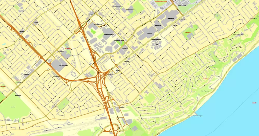 Printable Map Quebec City, Canada, Printable City Plan V.3.09 Adobe Illustrator, full vector, Map V3.09, scalable, editable, separated text layer street names, 8 mb ZIP