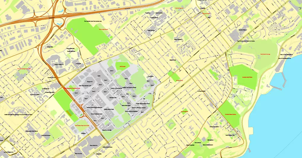 Printable Map Quebec City, Canada, Printable City Plan V.3.09 Adobe Illustrator, full vector, Map V3.09, scalable, editable, separated text layer street names, 8 mb ZIP