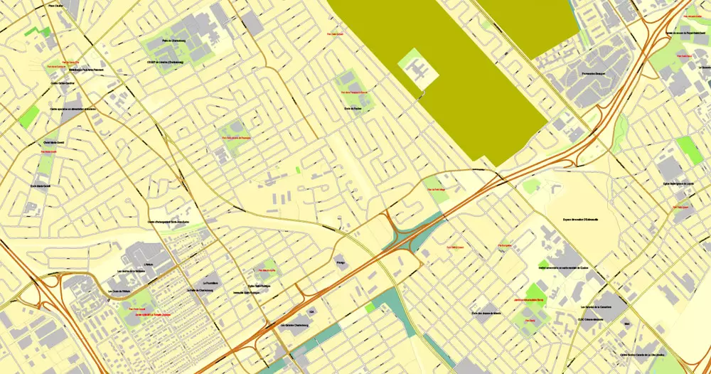 Printable Map Quebec City, Canada, Printable City Plan V.3.09 Adobe Illustrator, full vector, Map V3.09, scalable, editable, separated text layer street names, 8 mb ZIP
