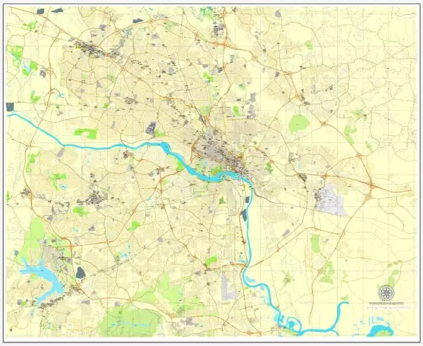 Printable Map Richmond, Virginia, US, exact vector street City Plan map V3.09, full editable, Adobe Illustrator, full vector, scalable, editable text format street names, 16 mb ZIP