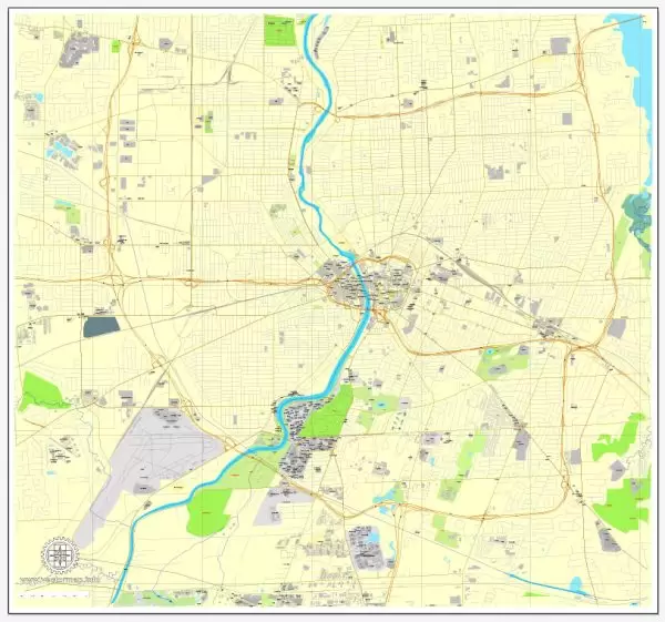 Printable Map Rochester, New York, US, exact vector street City Plan map V3.09, full editable, Adobe Illustrator, full vector, scalable, editable text format street names, 3 mb ZIP