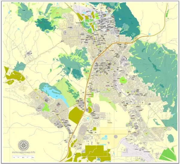 Printable Map San Louis Obispo, Californis, US, exact vector street City Plan map V3.09, full editable, Adobe Illustrator, full vector, scalable, editable text format street names, 3 mb ZIP