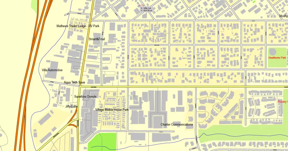 Printable Map San Louis Obispo, Californis, US, exact vector street City Plan map V3.09, full editable, Adobe Illustrator, full vector, scalable, editable text format street names, 3 mb ZIP