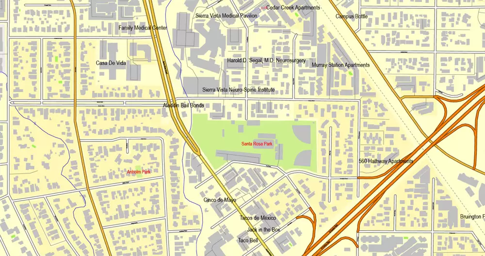 Printable Map San Louis Obispo, Californis, US, exact vector street City Plan map V3.09, full editable, Adobe Illustrator, full vector, scalable, editable text format street names, 3 mb ZIP