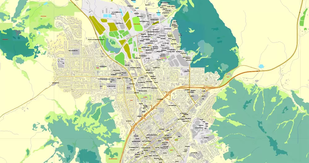 Printable Map San Louis Obispo, Californis, US, exact vector street City Plan map V3.09, full editable, Adobe Illustrator, full vector, scalable, editable text format street names, 3 mb ZIP