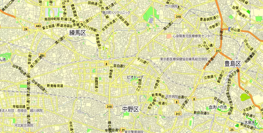 Tokyo, Japan, printable exact vector map G-View level 13 (2,000 meters) street City Plan V.3.09 full editable, Adobe Illustrator, full vector, scalable, editable text format street names, 35 mb ZIP