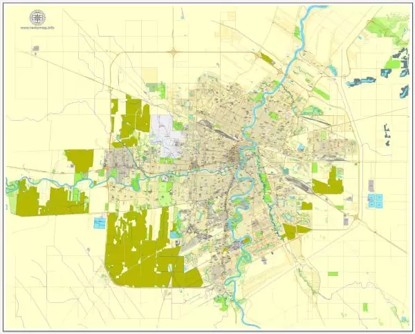 Printable Map Winnipeg, Canada, Printable City Plan V.3.09 Adobe Illustrator, full vector, Map V3.09, scalable, editable, separated text layer street names, 12 mb ZIP