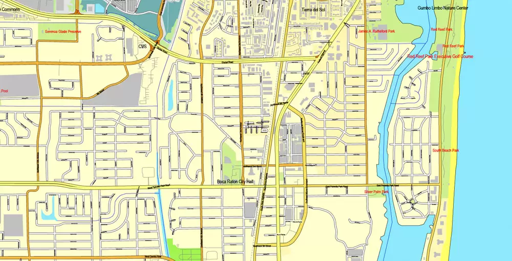 Printable Map Greater Miami, Florida, US, exact vector street City Plan map in 4 parts V5.10, full editable, Adobe Illustrator, full vector, scalable, editable text format street names, 57 mb ZIP
