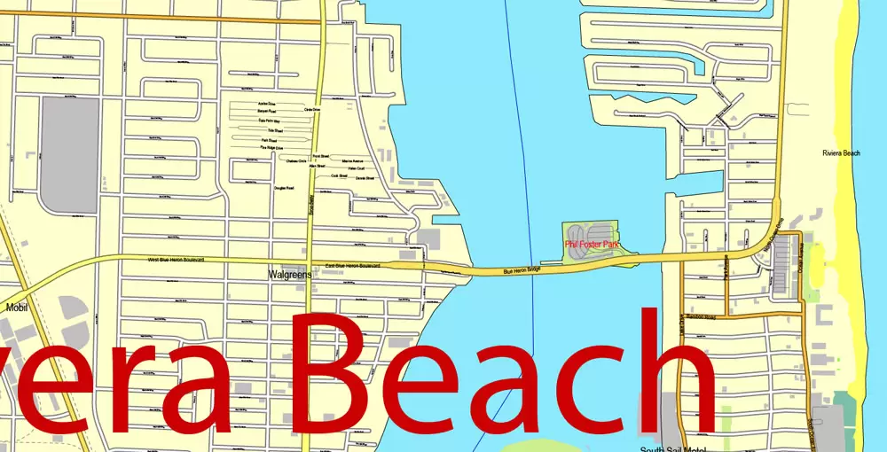 Printable Map Greater Miami, Florida, US, exact vector street City Plan map in 4 parts V5.10, full editable, Adobe Illustrator, full vector, scalable, editable text format street names, 57 mb ZIP