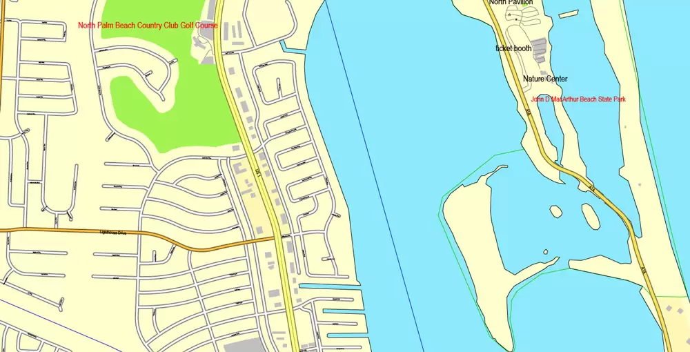 Printable Map Greater Miami, Florida, US, exact vector street City Plan map in 4 parts V5.10, full editable, Adobe Illustrator, full vector, scalable, editable text format street names, 57 mb ZIP
