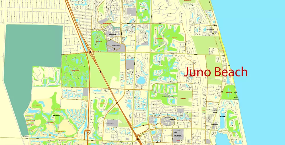 Printable Map Greater Miami, Florida, US, exact vector street City Plan map in 4 parts V5.10, full editable, Adobe Illustrator, full vector, scalable, editable text format street names, 57 mb ZIP