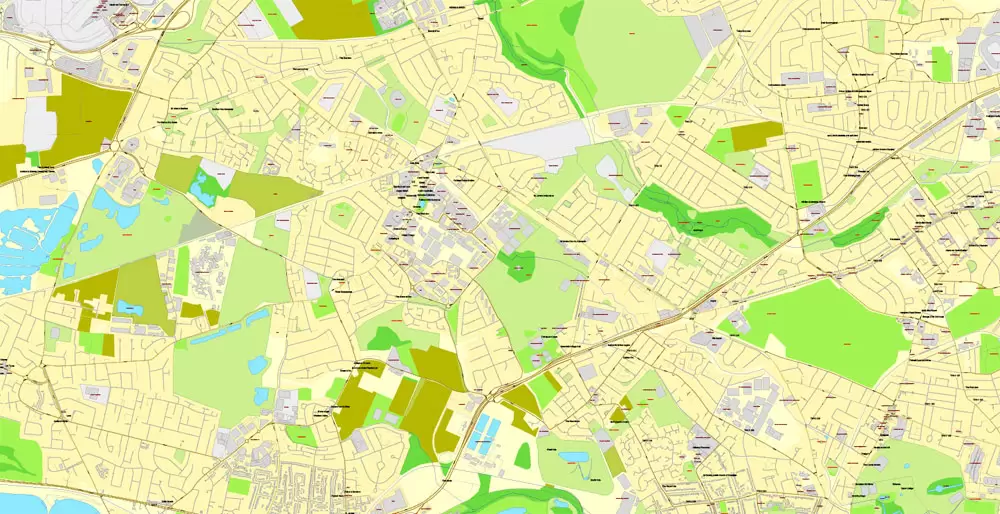 Printable Map Heathrow, Feltham, Hounslow map (part of Greater London Map), England UK, printable vector map Adobe Illustrator editable City Plan, full vector, scalable, editable, text format street names, 5 mb ZIP