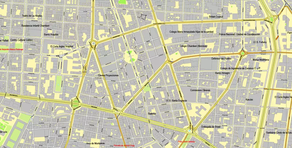 PDF map Madrid, Spain, printable vector street City Plan map, full editable, Adobe PDF, full vector, scalable, editable, text format street names, 47 mb ZIP