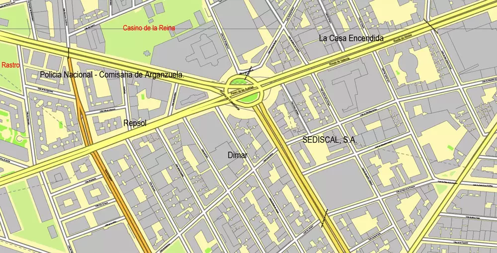 PDF map Madrid, Spain, printable vector street City Plan map, full editable, Adobe PDF, full vector, scalable, editable, text format street names, 47 mb ZIP