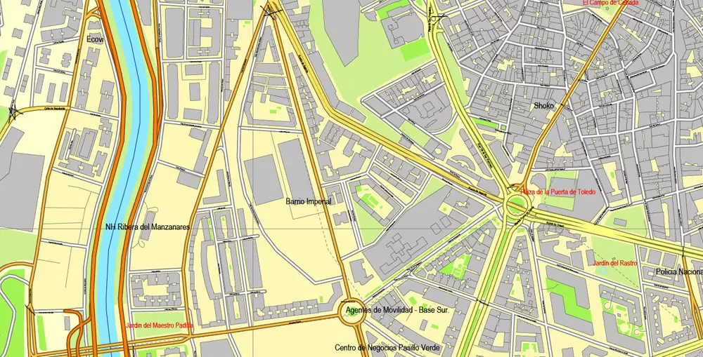 PDF map Madrid, Spain, printable vector street City Plan map, full editable, Adobe PDF, full vector, scalable, editable, text format street names, 47 mb ZIP