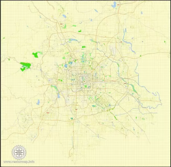 Printable Map Beijing, China, exact vector street G-view Level 15 (500 meters scale) map, full editable in ENGLISH, Adobe illustrator, full vector, scalable, editable, text format street names, 7 mb ZIP
