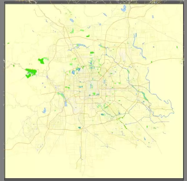 Printable Map Beijing, China, exact vector street G-view Level 17 (100 meters scale) map, full editable in ENGLISH, Adobe illustrator, full vector, scalable, editable, text format street names, 8 mb ZIP