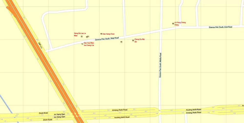 Printable Map Beijing, China, exact vector street G-view Level 17 (100 meters scale) map, full editable in ENGLISH, Adobe illustrator, full vector, scalable, editable, text format street names, 8 mb ZIP