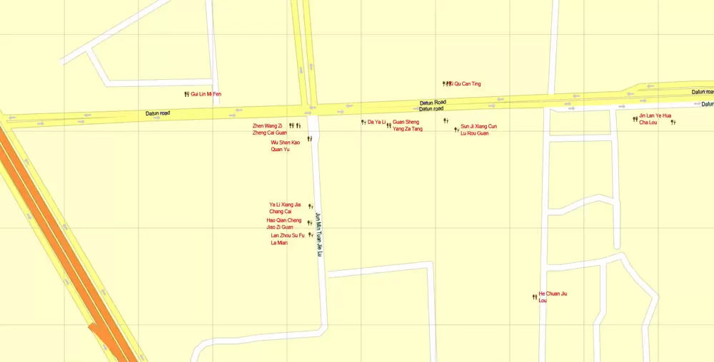 Printable Map Beijing, China, exact vector street G-view Level 17 (100 meters scale) map, full editable in ENGLISH, Adobe illustrator, full vector, scalable, editable, text format street names, 8 mb ZIP