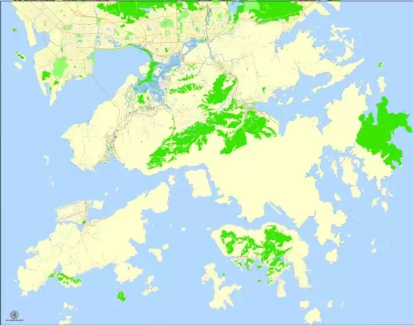 Printable Map Hong Kong, China, exact vector street G-view Level 17 (100 meters scale) map, full editable in ENGLISH, Adobe illustrator, full vector, scalable, editable, text format street names, 6 mb ZIP