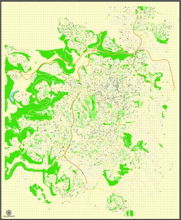 Printable Map Jerusalem, Israel, English vector map Adobe Illustrator editable G-View Level 17 (100 meters scale), full vector, scalable, editable, english text format street names, 4 mb ZIP