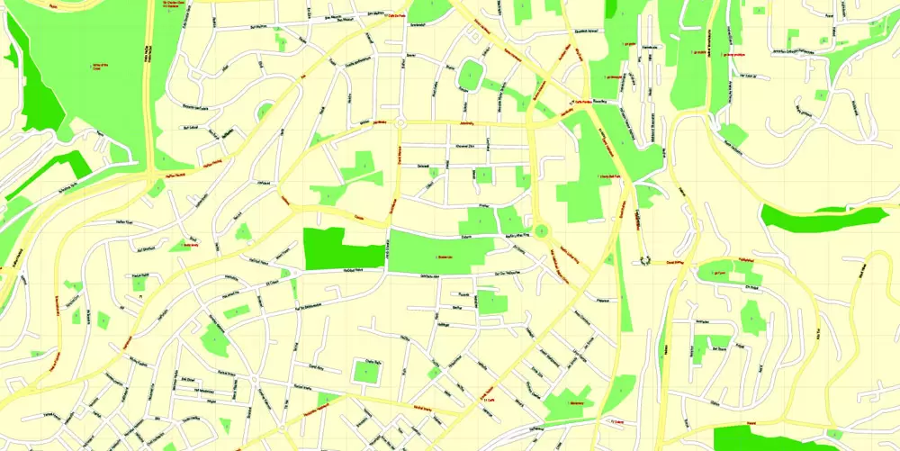 Printable Map Jerusalem, Israel, English vector map Adobe Illustrator editable G-View Level 17 (100 meters scale), full vector, scalable, editable, english text format street names, 4 mb ZIP