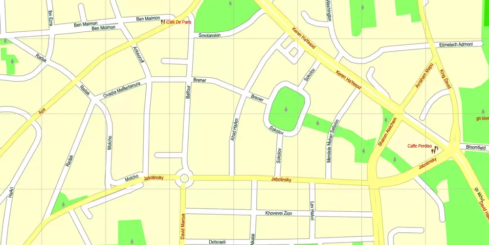 Printable Map Jerusalem, Israel, English vector map Adobe Illustrator editable G-View Level 17 (100 meters scale), full vector, scalable, editable, english text format street names, 4 mb ZIP