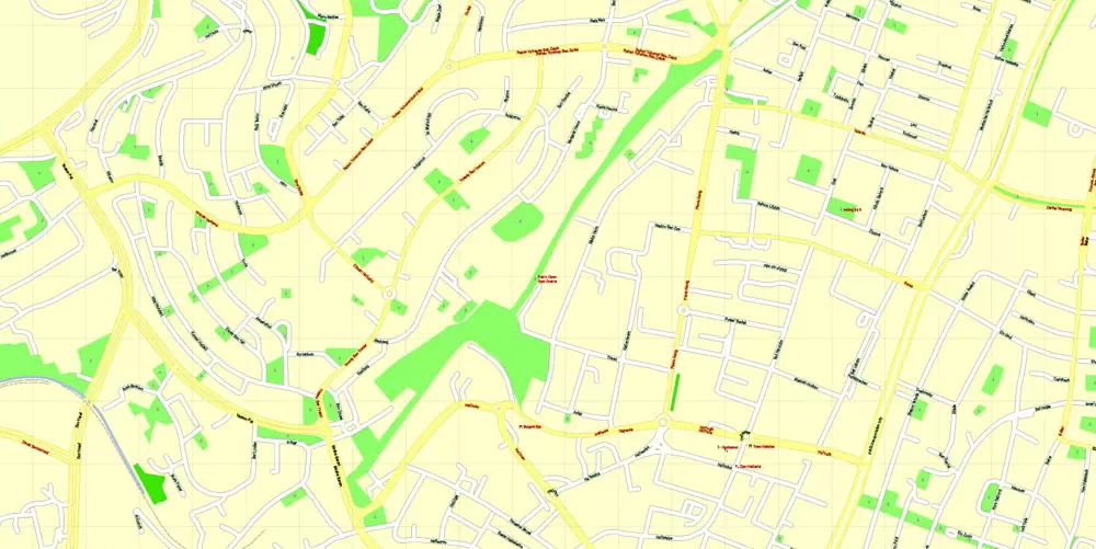 Printable Map Jerusalem, Israel, English vector map Adobe Illustrator editable G-View Level 17 (100 meters scale), full vector, scalable, editable, english text format street names, 4 mb ZIP
