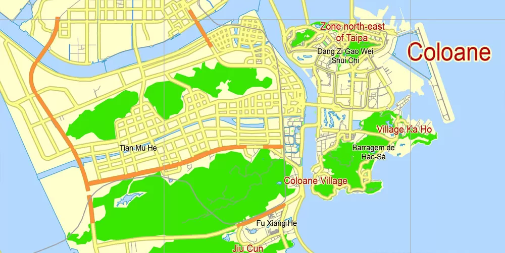 Macau Map PDF China, printable vector City Plan 5 km scale full editable in ENGLISH Adobe PDF Street Map