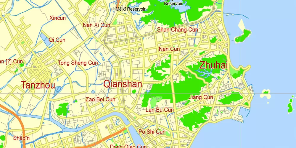 Macau Map PDF China, printable vector City Plan 5 km scale full editable in ENGLISH Adobe PDF Street Map